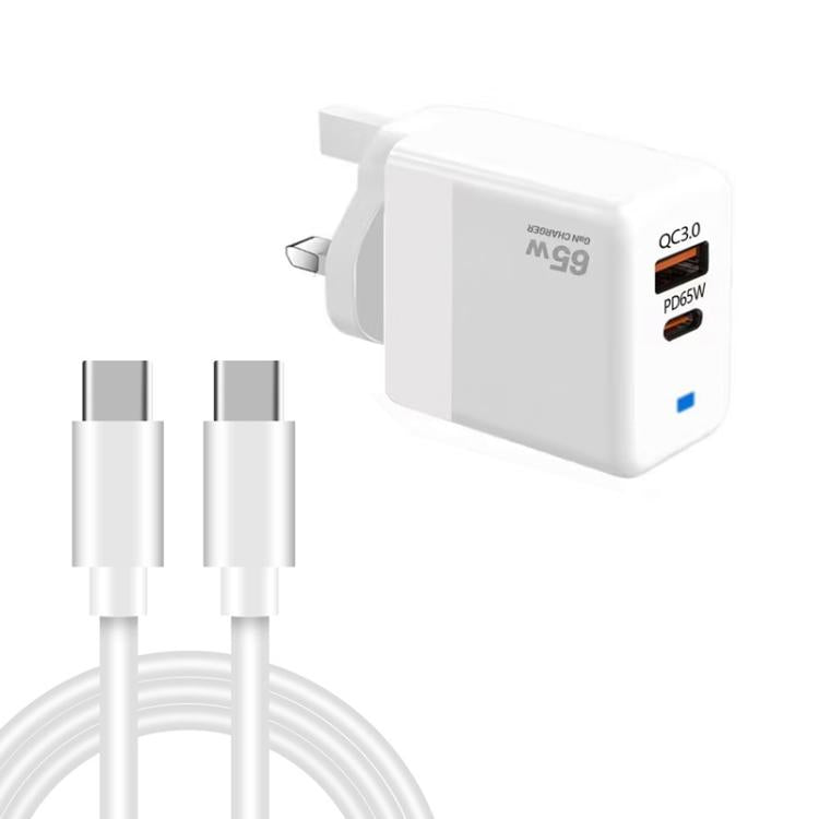 PD41 GaN PD 45W + USB Charger with Type-C to Type-C Data Cable, UK Plug(White) - USB Charger by buy2fix | Online Shopping UK | buy2fix