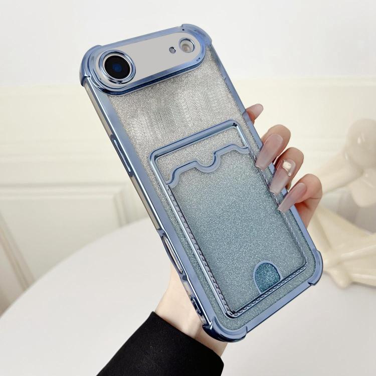 For iPhone Air Four-cornered Glitter Electroplated Card Bag TPU Phone Case(Blue) - iPhone Air Cases by buy2fix | Online Shopping UK | buy2fix