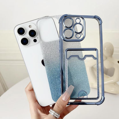 For iPhone Air Four-cornered Glitter Electroplated Card Bag TPU Phone Case(Blue) - iPhone Air Cases by buy2fix | Online Shopping UK | buy2fix