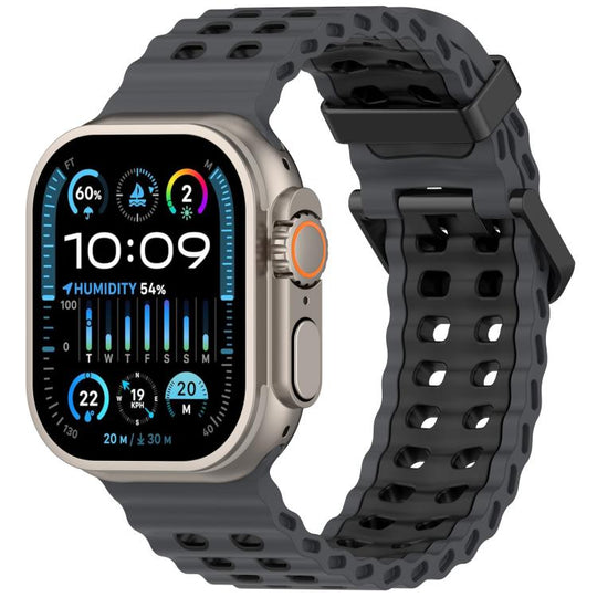 For Apple Watch 46mm / 49mm / 45mm / 44mm Ocean Double-row Hole Two-color Silicone Watch Band(Black Black)