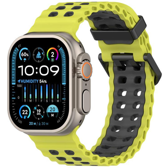 For Apple Watch 46mm / 49mm / 45mm / 44mm Ocean Double-row Hole Two-color Silicone Watch Band(Lemon Gray)