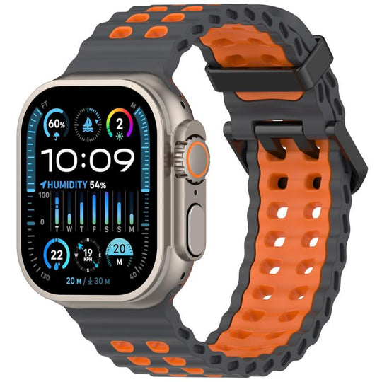 For Apple Watch 46mm / 49mm / 45mm / 44mm Ocean Double-row Hole Two-color Silicone Watch Band(Gray Orange)