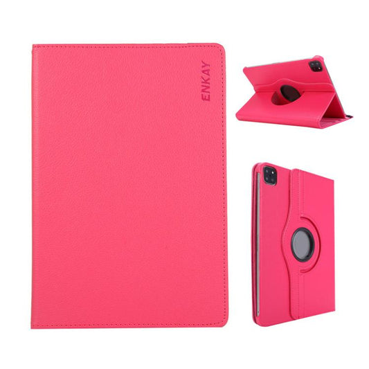 For iPad Pro 12.9 / Air 13 2025 / 2024 ENKAY 360 Degree Rotation Litchi Leather Smart Tablet Case(Rose Red) - iPad Air 13 2025 / 2024 Cases by ENKAY | Online Shopping UK | buy2fix