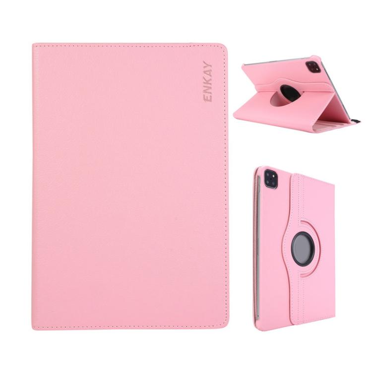 For iPad Pro 12.9 / Air 13 2025 / 2024 ENKAY 360 Degree Rotation Litchi Leather Smart Tablet Case(Pink) - iPad Air 13 2025 / 2024 Cases by ENKAY | Online Shopping UK | buy2fix