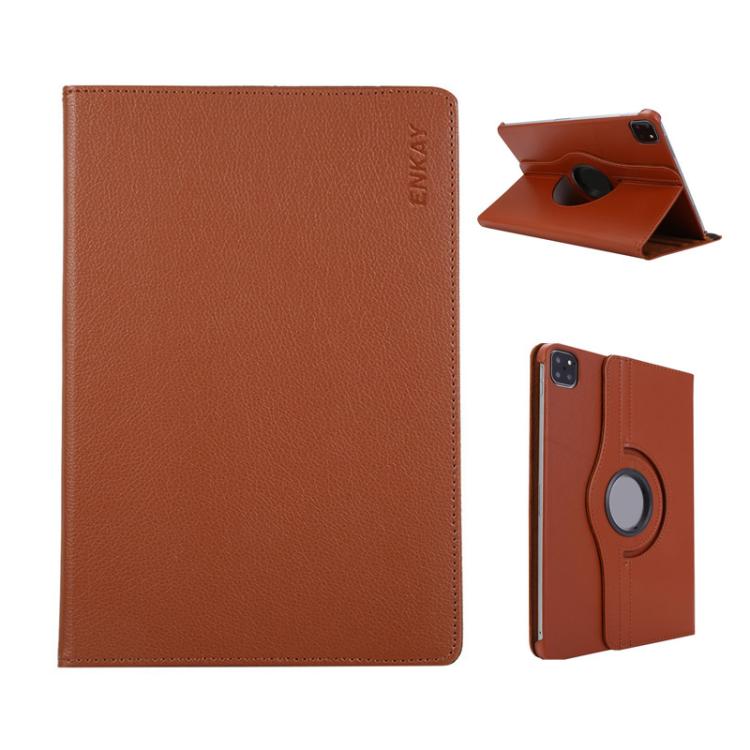 For iPad Pro 12.9 / Air 13 2025 / 2024 ENKAY 360 Degree Rotation Litchi Leather Smart Tablet Case(Brown) - iPad Air 13 2025 / 2024 Cases by ENKAY | Online Shopping UK | buy2fix