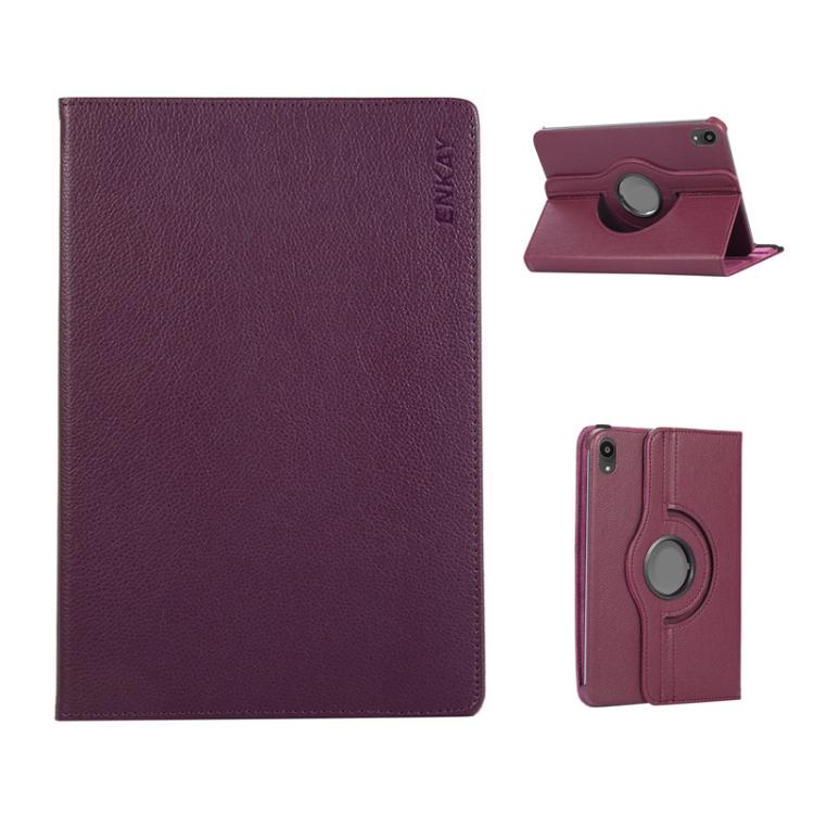 For iPad mini 2024 / mini 6 ENKAY 360 Degree Rotation Litchi Leather Smart Tablet Case(Dark Purple) - iPad mini 2024 Cases by ENKAY | Online Shopping UK | buy2fix