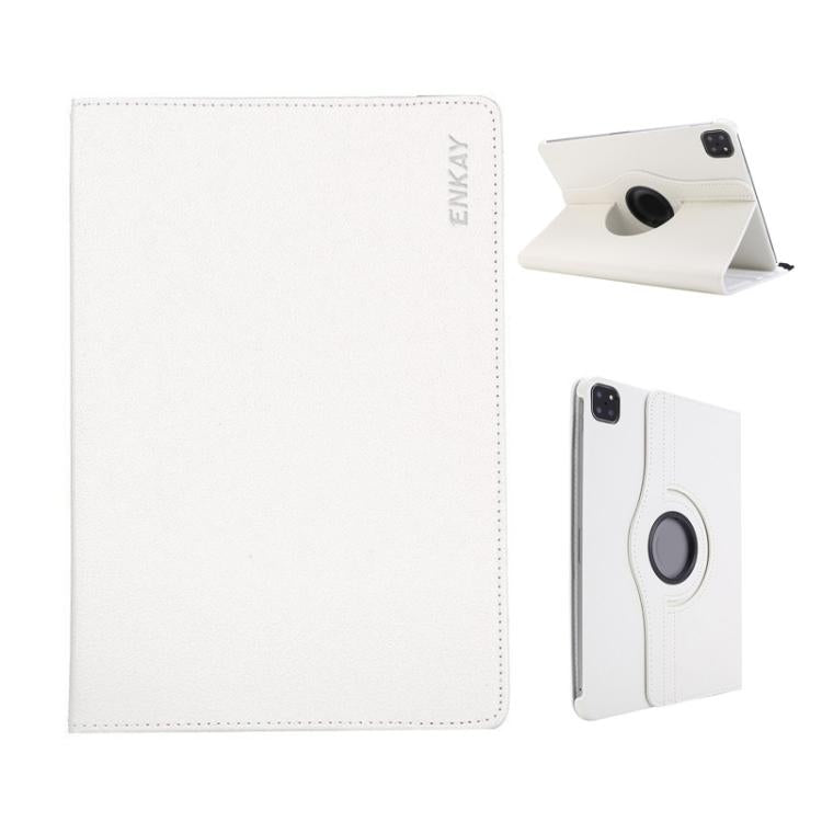For iPad Pro 11 2025 / 2024 ENKAY 360 Degree Rotation Litchi Leather Smart Tablet Case(White) - iPad Pro 11 2025 / 2024 Cases by ENKAY | Online Shopping UK | buy2fix