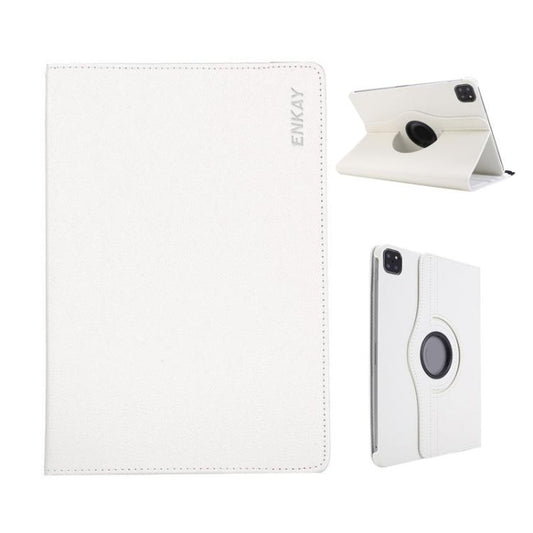 For iPad Pro 11 2025 / 2024 ENKAY 360 Degree Rotation Litchi Leather Smart Tablet Case(White) - iPad Pro 11 2025 / 2024 Cases by ENKAY | Online Shopping UK | buy2fix