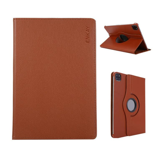 For iPad Pro 11 2025 / 2024 ENKAY 360 Degree Rotation Litchi Leather Smart Tablet Case(Brown) - iPad Pro 11 2025 / 2024 Cases by ENKAY | Online Shopping UK | buy2fix