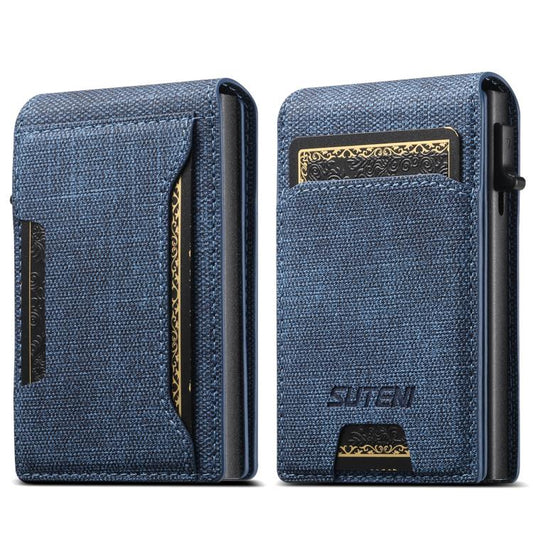 Suteni Denim Pattern Button Automatically Pops Out the Card Box(Blue) - Wallets by Suteni | Online Shopping UK | buy2fix