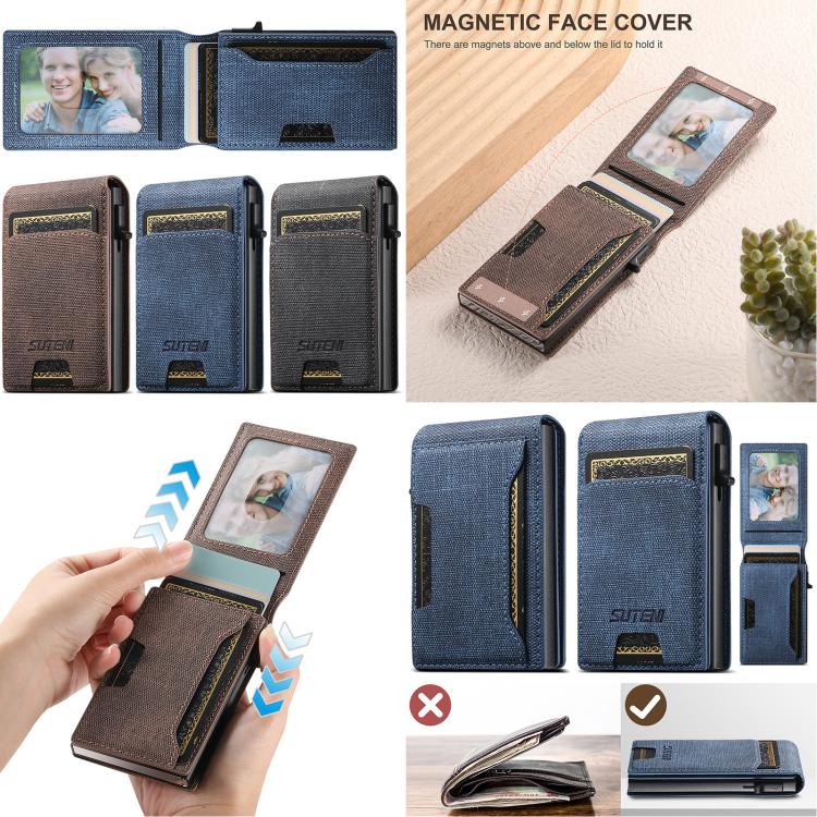 Suteni Denim Pattern Button Automatically Pops Out the Card Box(Blue) - Wallets by Suteni | Online Shopping UK | buy2fix