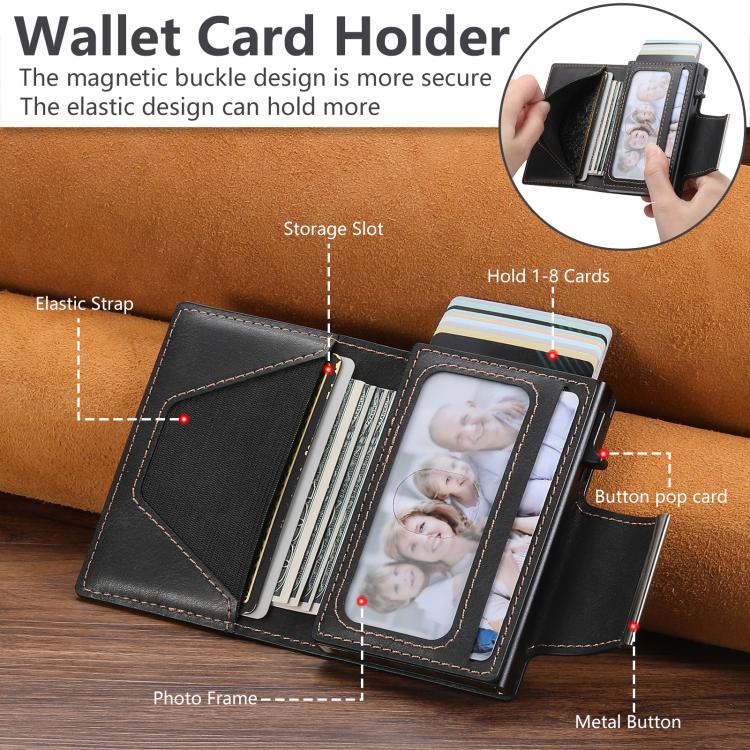 Suteni oil wax-patterned left and right buckle buttons automatically pop out the card box(Black) - Adhesive Card Holders by Suteni | Online Shopping UK | buy2fix