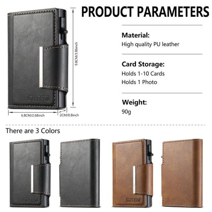 Suteni oil wax-patterned left and right buckle buttons automatically pop out the card box(Black) - Adhesive Card Holders by Suteni | Online Shopping UK | buy2fix