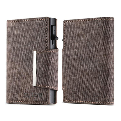 Suteni Denim Buckle Button Automatically Pops Out the Card Box(Brown) - Wallets by Suteni | Online Shopping UK | buy2fix