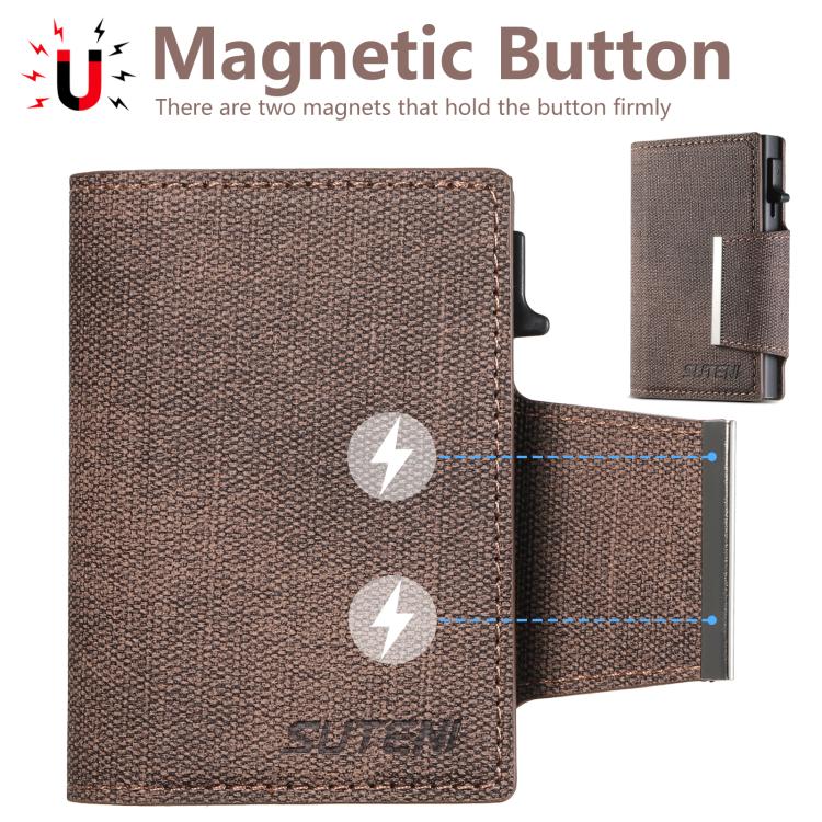 Suteni Denim Buckle Button Automatically Pops Out the Card Box(Brown) - Wallets by Suteni | Online Shopping UK | buy2fix