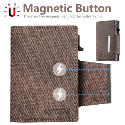 Suteni Denim Buckle Button Automatically Pops Out the Card Box(Brown) - Wallets by Suteni | Online Shopping UK | buy2fix