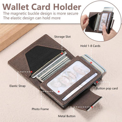 Suteni Denim Buckle Button Automatically Pops Out the Card Box(Brown) - Wallets by Suteni | Online Shopping UK | buy2fix