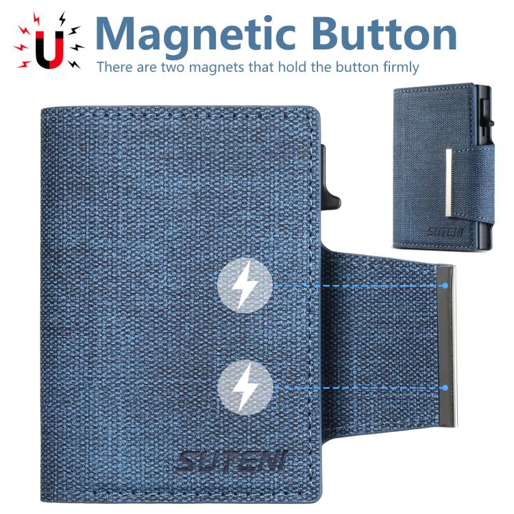 Suteni Denim Buckle Button Automatically Pops Out the Card Box(Blue) - Wallets by Suteni | Online Shopping UK | buy2fix