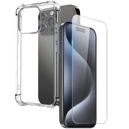 For iPhone 15 Pro NORTHJO 2 in 1 TPU Airbag Shockproof Phone Case with Screen Film(Clear) - iPhone 15 Pro Cases by NORTHJO | Online Shopping UK | buy2fix