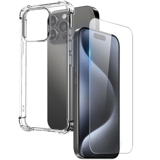 For iPhone 15 Pro NORTHJO 2 in 1 TPU Airbag Shockproof Phone Case with Screen Film(Clear) - iPhone 15 Pro Cases by NORTHJO | Online Shopping UK | buy2fix