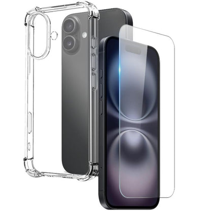 For iPhone 16 NORTHJO 2 in 1 TPU Airbag Shockproof Phone Case with Screen Film(Clear) - iPhone 16 Cases by NORTHJO | Online Shopping UK | buy2fix