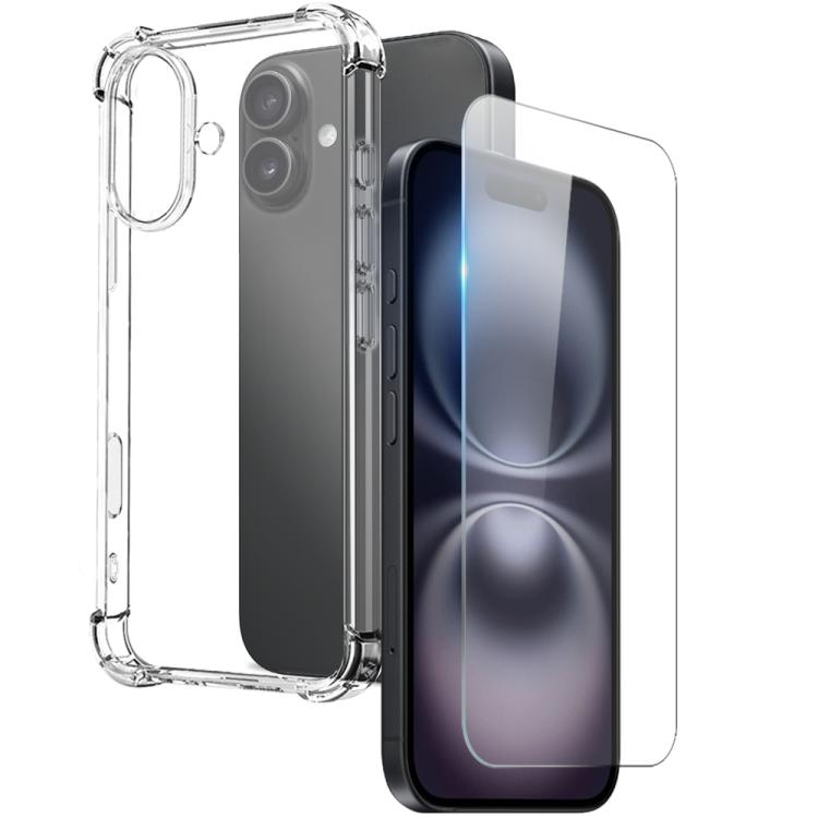 For iPhone 16 Plus NORTHJO 2 in 1 TPU Airbag Shockproof Phone Case with Screen Film(Clear) - iPhone 16 Plus Cases by NORTHJO | Online Shopping UK | buy2fix