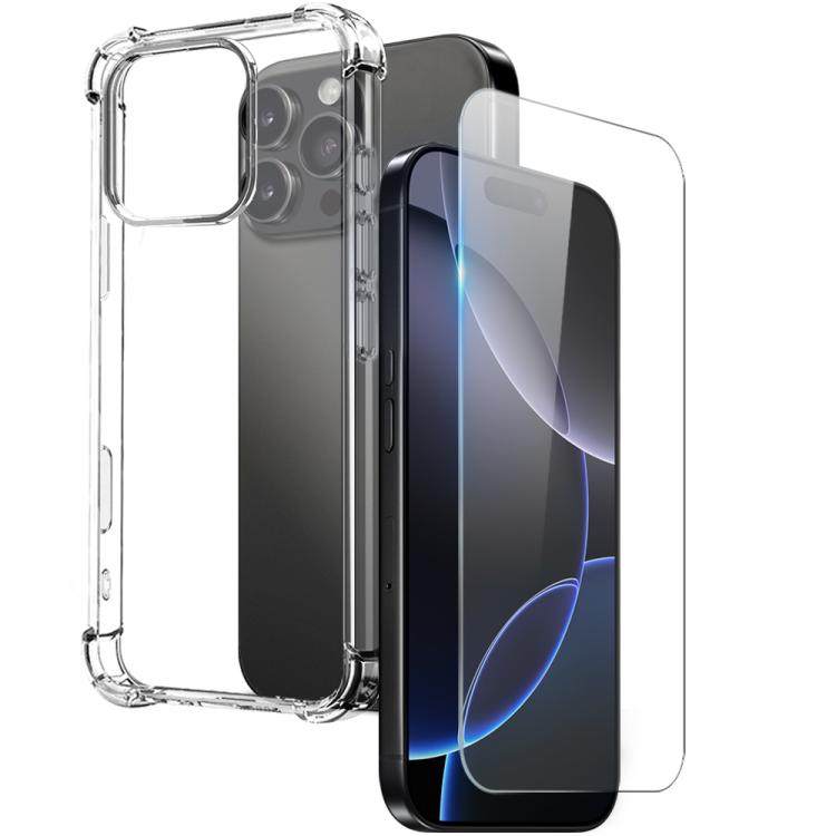 For iPhone 16 Pro NORTHJO 2 in 1 TPU Airbag Shockproof Phone Case with Screen Film(Clear) - iPhone 16 Pro Cases by NORTHJO | Online Shopping UK | buy2fix