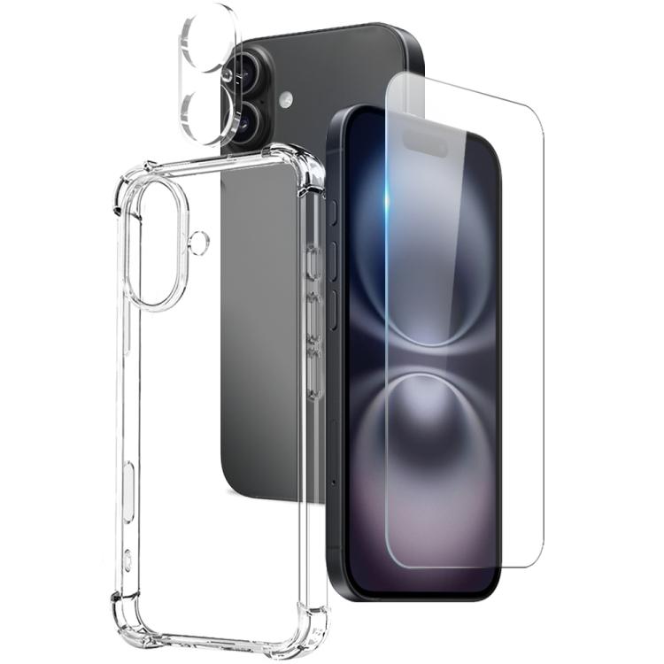 For iPhone 16 Plus NORTHJO 3 in 1 TPU Airbag Shockproof Phone Case with Screen Protector Lens Film(Clear) - iPhone 16 Plus Cases by NORTHJO | Online Shopping UK | buy2fix