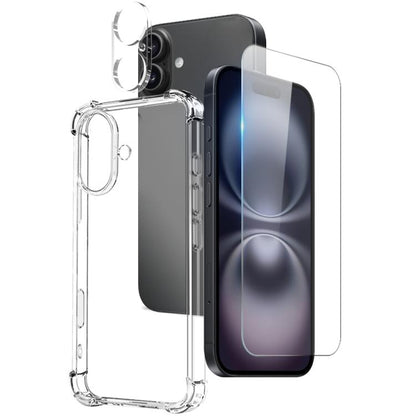 For iPhone 16 Plus NORTHJO 3 in 1 TPU Airbag Shockproof Phone Case with Screen Protector Lens Film(Clear) - iPhone 16 Plus Cases by NORTHJO | Online Shopping UK | buy2fix