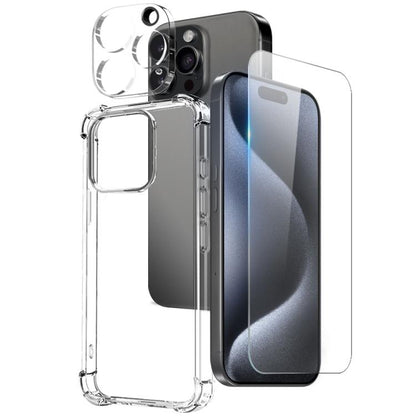 For iPhone 15 Pro NORTHJO 3 in 1 TPU Airbag Shockproof Phone Case with Screen Protector Lens Film(Clear) - iPhone 15 Pro Cases by NORTHJO | Online Shopping UK | buy2fix