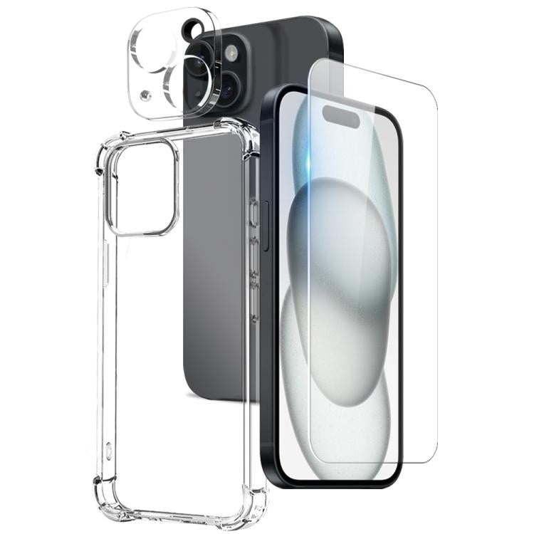 For iPhone 15 Plus NORTHJO 3 in 1 TPU Airbag Shockproof Phone Case with Screen Protector Lens Film(Clear) - iPhone 15 Plus Cases by NORTHJO | Online Shopping UK | buy2fix
