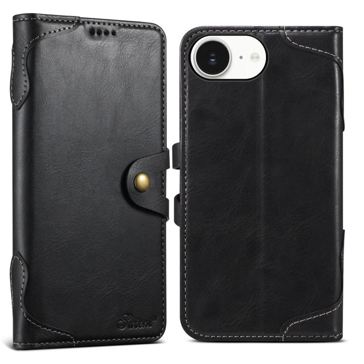 For iPhone 16e Suteni Q-03 Oil Wax Magnetic Clasp Leather Phone Case(Black) - iPhone 16e Cases by Suteni | Online Shopping UK | buy2fix