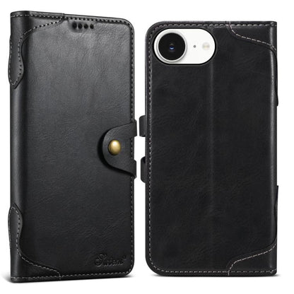 For iPhone 16e Suteni Q-03 Oil Wax Magnetic Clasp Leather Phone Case(Black) - iPhone 16e Cases by Suteni | Online Shopping UK | buy2fix