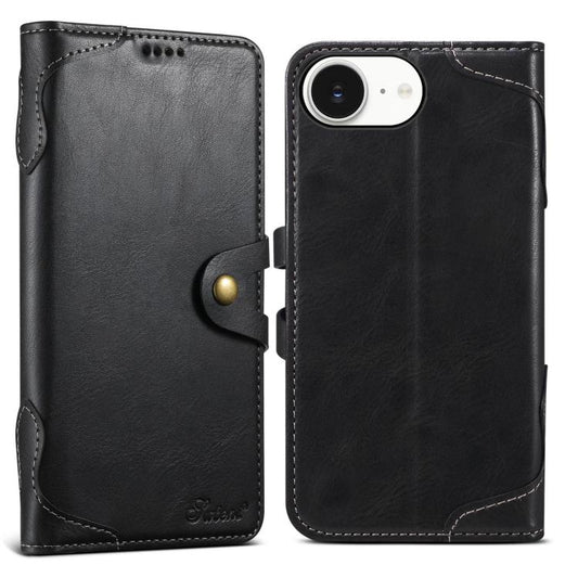 For iPhone 16e Suteni Q-03 Oil Wax Magnetic Clasp Leather Phone Case(Black) - iPhone 16e Cases by Suteni | Online Shopping UK | buy2fix