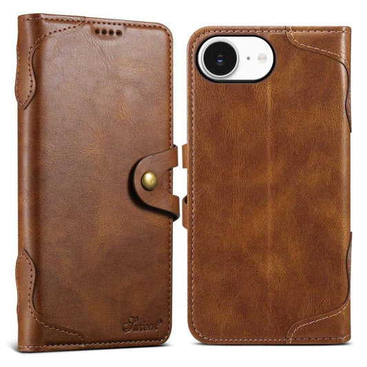 For iPhone 16e Suteni Q-03 Oil Wax Magnetic Clasp Leather Phone Case(Brown) - iPhone 16e Cases by Suteni | Online Shopping UK | buy2fix
