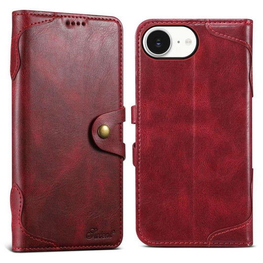 For iPhone 16e Suteni Q-03 Oil Wax Magnetic Clasp Leather Phone Case(Red) - iPhone 16e Cases by Suteni | Online Shopping UK | buy2fix