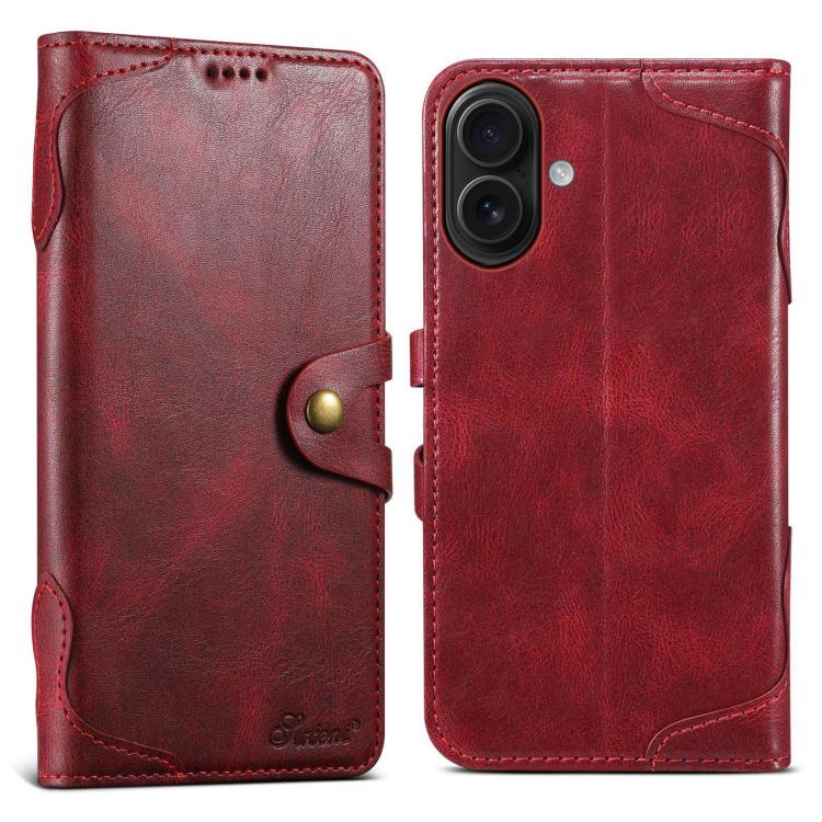 For iPhone 16 Plus Suteni Q-03 Oil Wax Magnetic Clasp Leather Phone Case(Red) - iPhone 16 Plus Cases by Suteni | Online Shopping UK | buy2fix