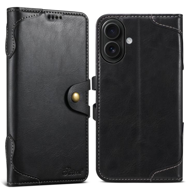 For iPhone 16 Suteni Q-03 Oil Wax Magnetic Clasp Leather Phone Case(Black) - iPhone 16 Cases by Suteni | Online Shopping UK | buy2fix