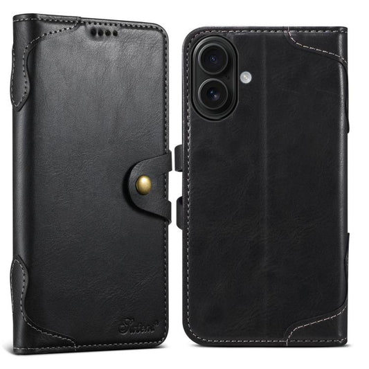 For iPhone 16 Suteni Q-03 Oil Wax Magnetic Clasp Leather Phone Case(Black) - iPhone 16 Cases by Suteni | Online Shopping UK | buy2fix