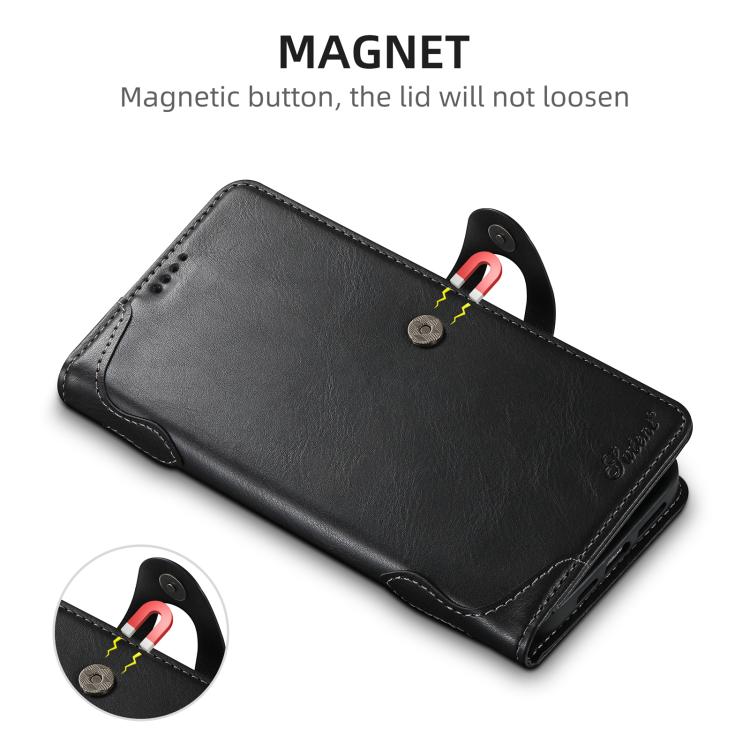 For iPhone 16 Suteni Q-03 Oil Wax Magnetic Clasp Leather Phone Case(Black) - iPhone 16 Cases by Suteni | Online Shopping UK | buy2fix