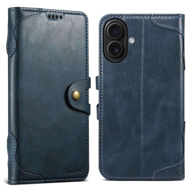 For iPhone 16 Suteni Q-03 Oil Wax Magnetic Clasp Leather Phone Case(Blue) - iPhone 16 Cases by Suteni | Online Shopping UK | buy2fix
