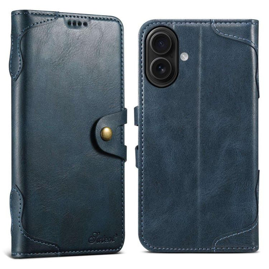 For iPhone 16 Suteni Q-03 Oil Wax Magnetic Clasp Leather Phone Case(Blue) - iPhone 16 Cases by Suteni | Online Shopping UK | buy2fix