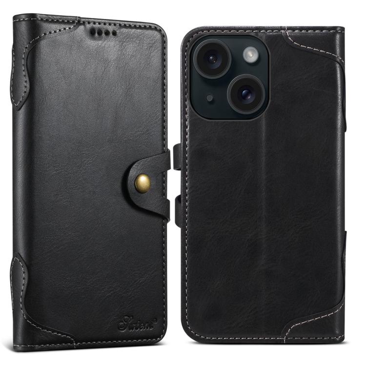 For iPhone 15 Plus Suteni Q-03 Oil Wax Magnetic Clasp Leather Phone Case(Black) - iPhone 15 Plus Cases by Suteni | Online Shopping UK | buy2fix