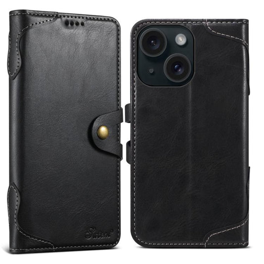 For iPhone 15 Plus Suteni Q-03 Oil Wax Magnetic Clasp Leather Phone Case(Black) - iPhone 15 Plus Cases by Suteni | Online Shopping UK | buy2fix