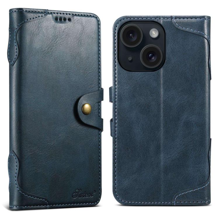 For iPhone 15 Suteni Q-03 Oil Wax Magnetic Clasp Leather Phone Case(Blue) - iPhone 15 Cases by Suteni | Online Shopping UK | buy2fix