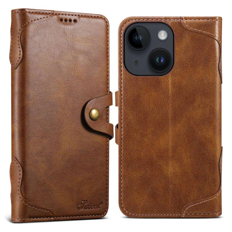 For iPhone 14 Suteni Q-03 Oil Wax Magnetic Clasp Leather Phone Case(Brown) - iPhone 14 Cases by Suteni | Online Shopping UK | buy2fix