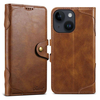 For iPhone 14 Suteni Q-03 Oil Wax Magnetic Clasp Leather Phone Case(Brown) - iPhone 14 Cases by Suteni | Online Shopping UK | buy2fix