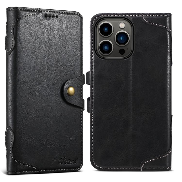 For iPhone 13 Pro Max Suteni Q-03 Oil Wax Magnetic Clasp Leather Phone Case(Black) - iPhone 13 Pro Max Cases by Suteni | Online Shopping UK | buy2fix