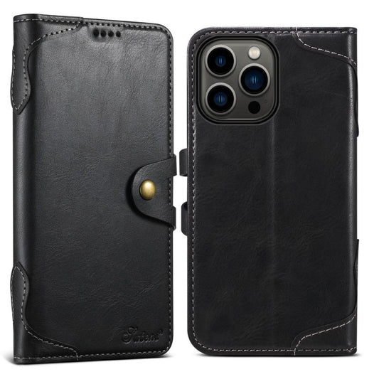 For iPhone 13 Pro Max Suteni Q-03 Oil Wax Magnetic Clasp Leather Phone Case(Black) - iPhone 13 Pro Max Cases by Suteni | Online Shopping UK | buy2fix
