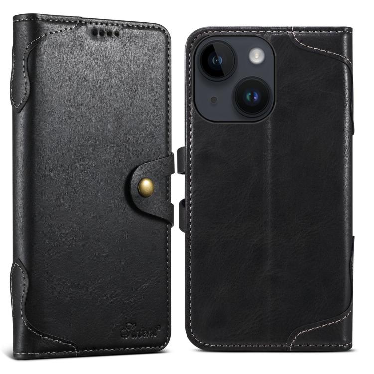 For iPhone 13 Suteni Q-03 Oil Wax Magnetic Clasp Leather Phone Case(Black) - iPhone 13 Cases by Suteni | Online Shopping UK | buy2fix